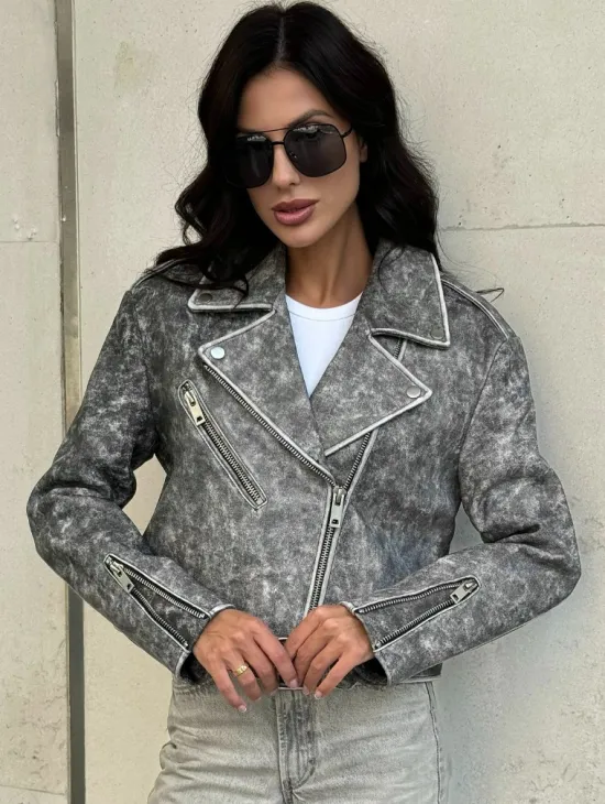 Кожаная укороченная косуха из натуральной кожи 