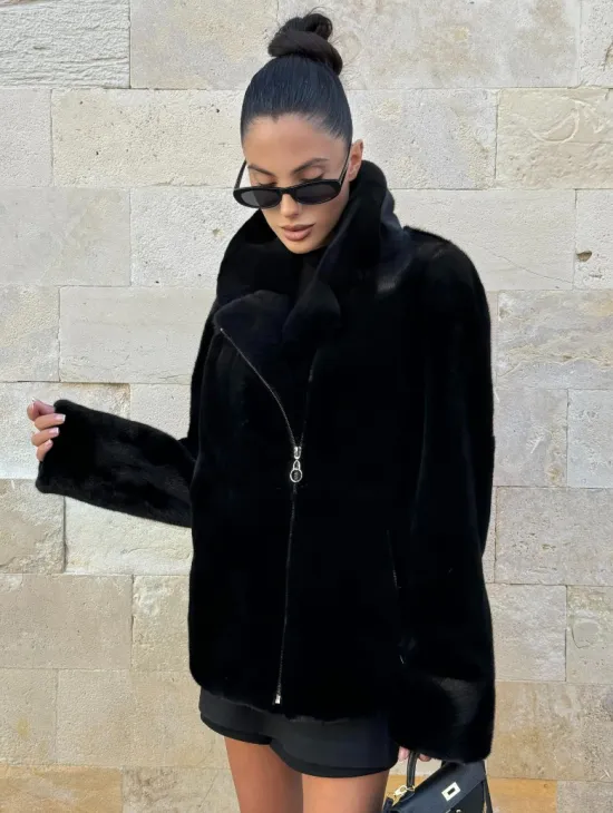 Черная косуха (куртка) из скандинавской норки - фото 4