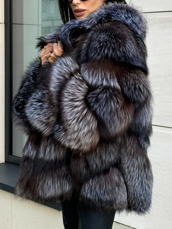 Шуба из чернобурки в натурально-бронзовом цвете, английский воротник - фото 3