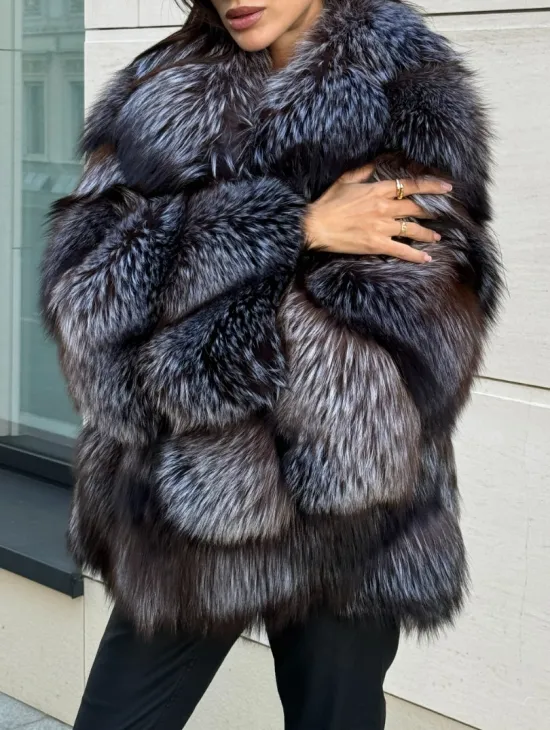 Шуба из чернобурки в натурально-бронзовом цвете, английский воротник - фото 4