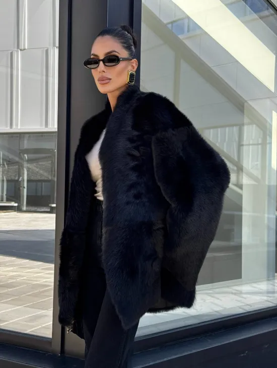 Двухсторонняя черная шуба-дублёнка из итальянской  тосканы - фото 7