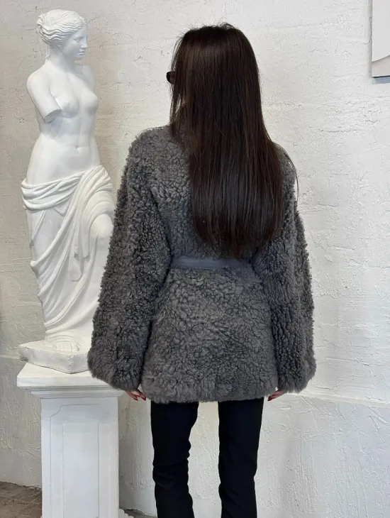 Двухсторонняя женская шуба - дублёнка из меха тиградо, стойка воротник - фото 4