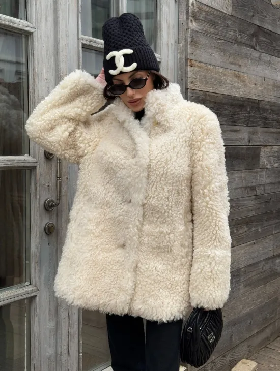 Женская шуба - дубленка двухсторонняя из натурального меха тиградо, стойка воротник - фото 0