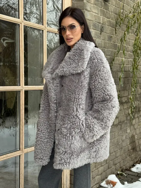 Короткая шубка - дублёнка из овчины - фото 6