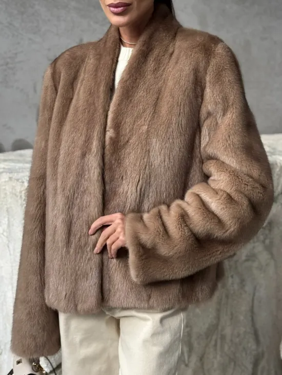 Кроп - жакет из норки Pastel с воротником V-образным 60 см - фото 1