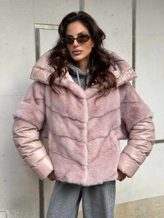 Зимняя норковая куртка - жилет с капюшоном - фото 9