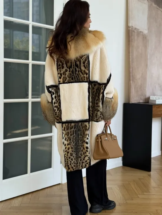 Комбинированная норковая шуба с мехом лисы - белый - фото 3