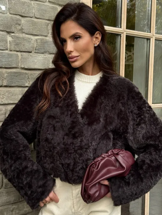 Укороченная шуба из овчины калган - фото 3