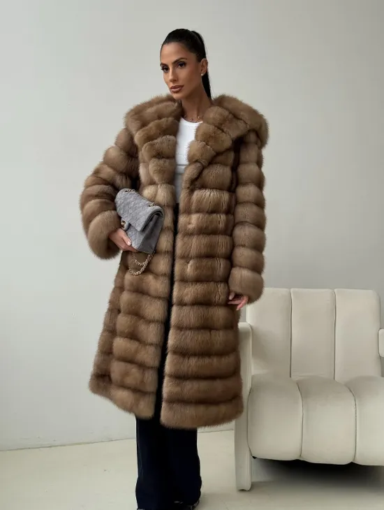 Шуба из куницы с капюшоном кобра - фото 8