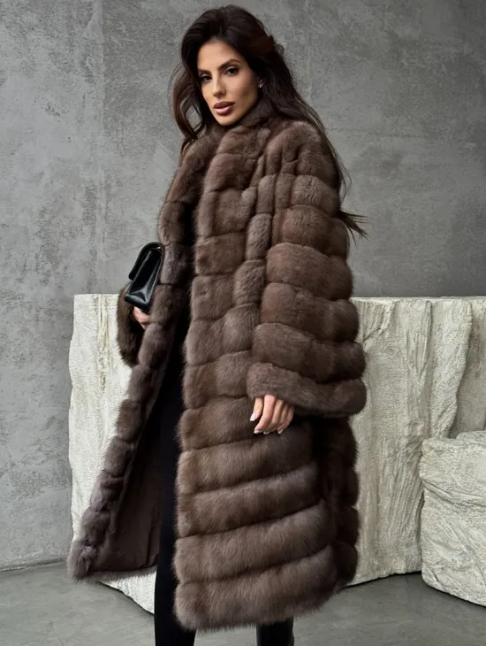 Шуба из куницы V-образный воротник - фото 0