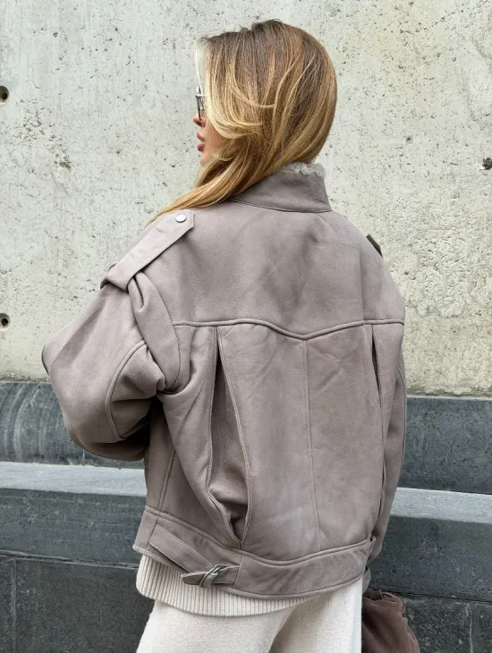 Зимняя дубленка - бомбер - фото 5