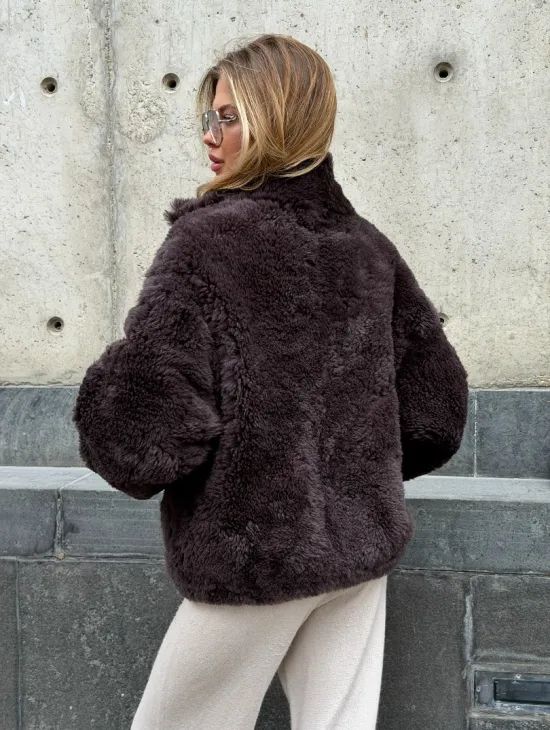 Натуральная двухсторонняя дубленка - бомбер - фото 9