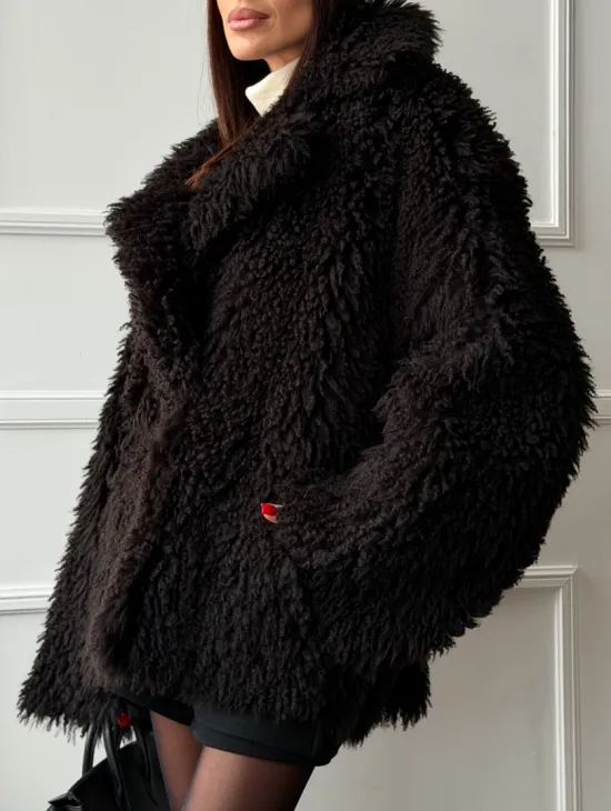 Коричневая дубленка из меха Тиградо - фото 2