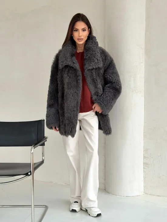 Серая дубленка из тиградо - фото 10