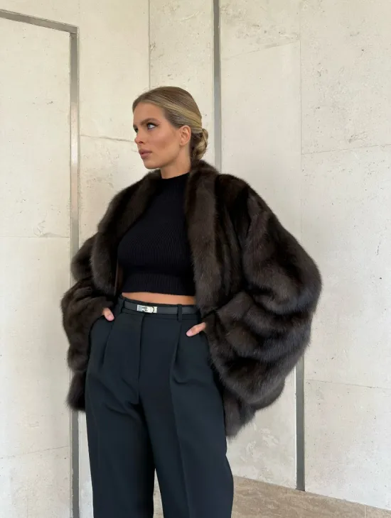 Стильный жакетик из соболя цвета dark седина 1/2 - фото 6