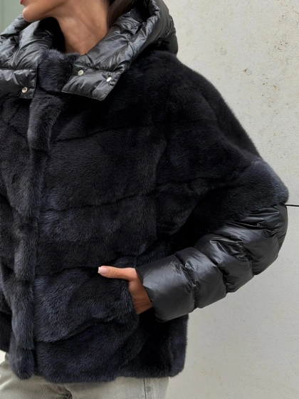 Пуховик /жилет норковый 2в1 - графит - фото 3