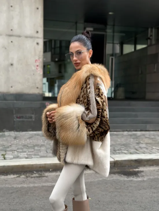 Комбинированная шуба из меха норки и альпийской лисы - фото 5